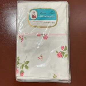 Vtg Pillow Cases Luxury Muslin Springmaid New 100% Cotton Pink Rose White USA